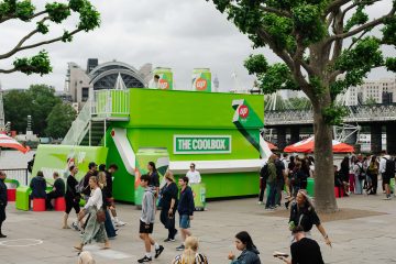 Custom build shipping container conversion for 7UP drinks product sampling campaign envisioned and modified to look like a cool box.