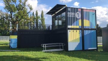 Custom build converted shipping container radio station for BBC Radio One for live broadcast coverage at UK festivals.