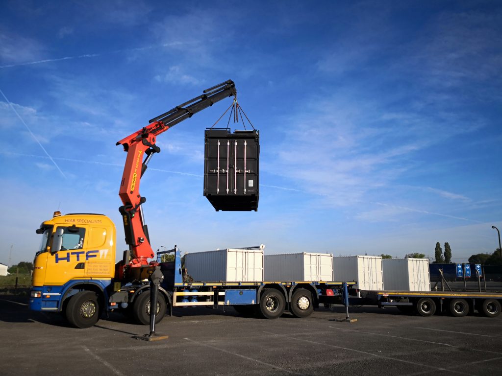 Lifting shipping container conversion ahead of site installation